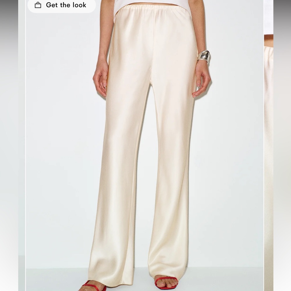 Reformation Cream Gale Satin Mid Rise Bias Pant